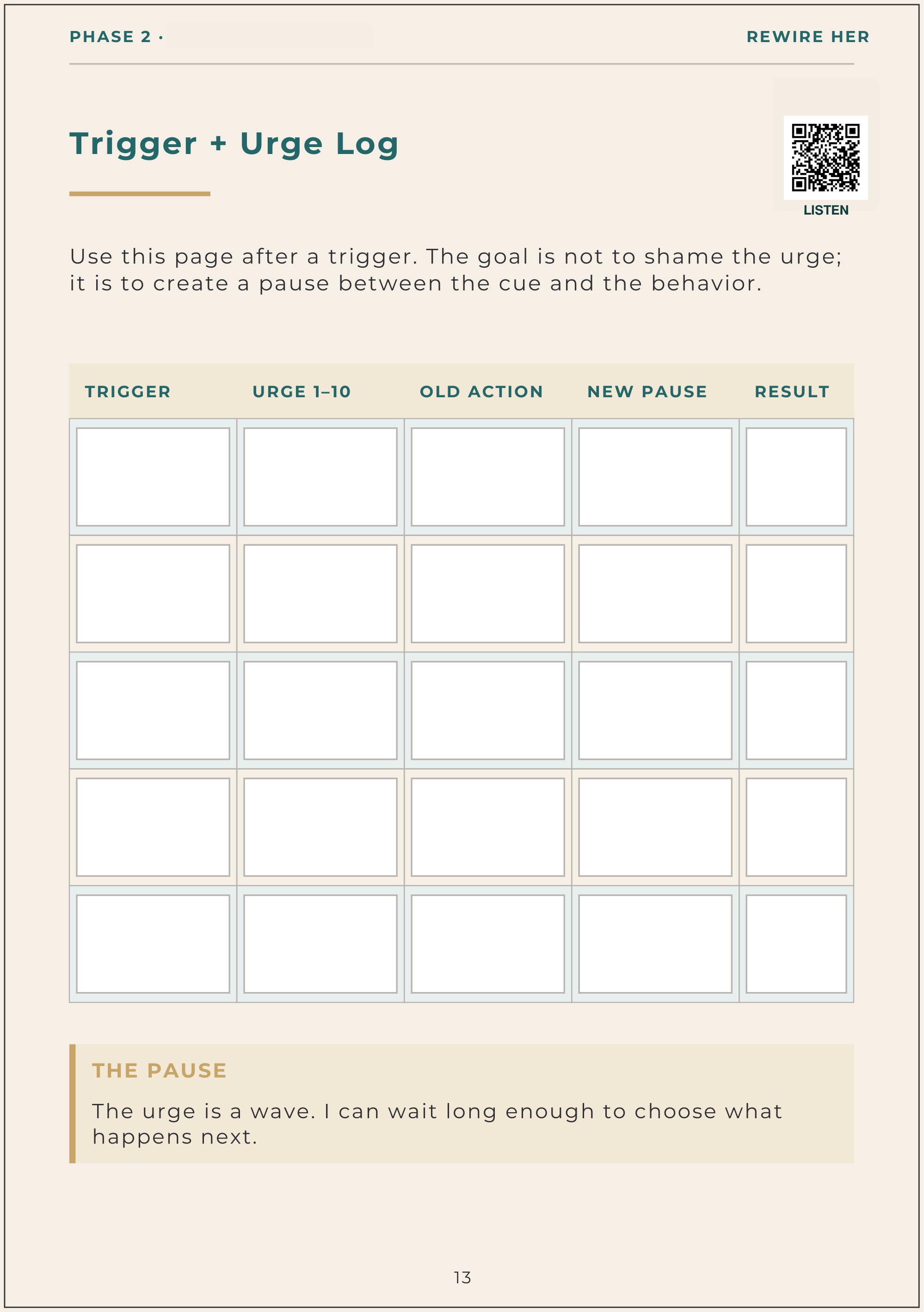A real interior page from the Rewire Workbook
